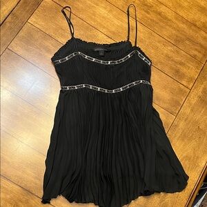 Express Vintage Black Pleated Silk Camisole with Silver Accents